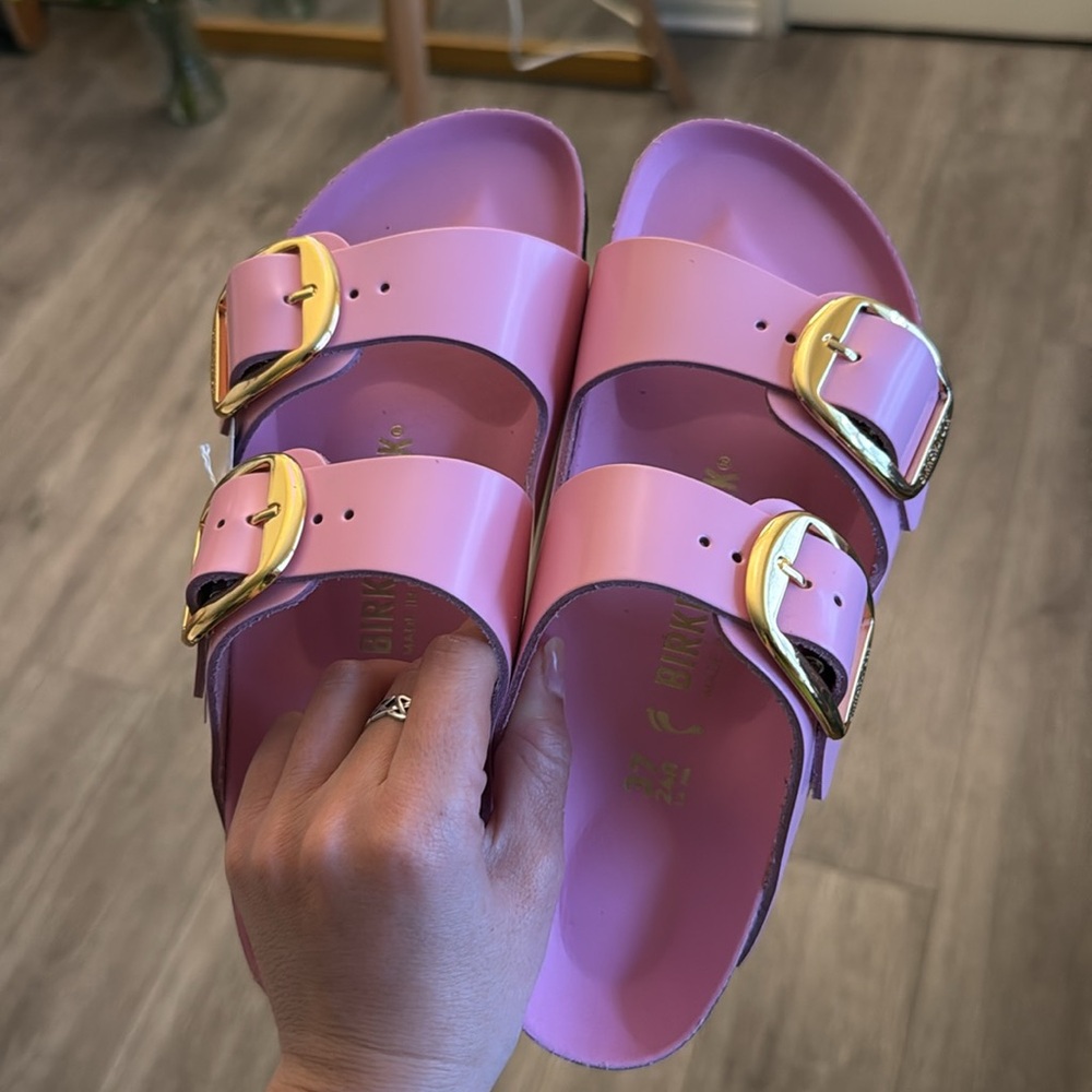 NWT BIRKENSTOCK Arizona Big Buckle Patent, High Shine Fondant Pink, size 37N - Picture 8 of 8
